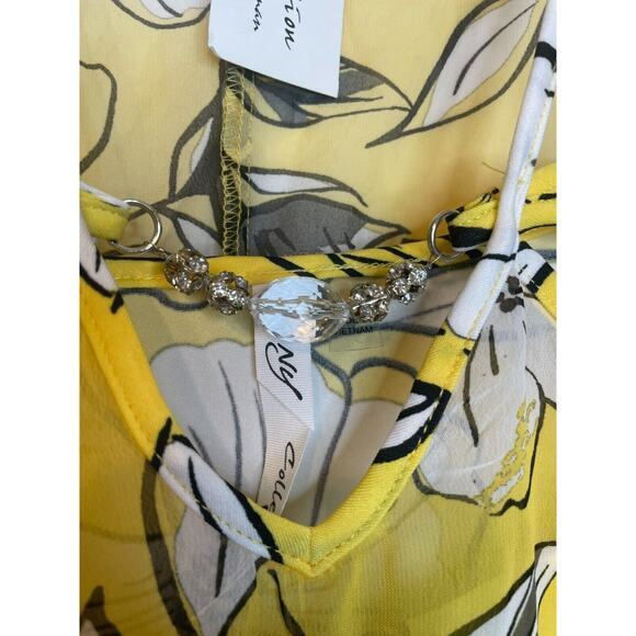 NY Collection Womens Floral Print Ruffle V-Neck Sheer Tank Dress Size 3X Yellow - Picture 5 of 8
